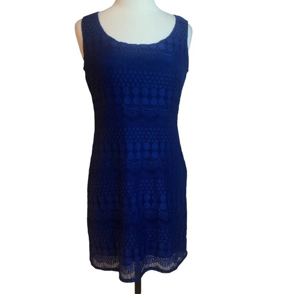 𝅺TIANA B NWT Cobalt Blue Lace Sleeveless Stretch Sheath Dress Size Medium - Picture 1 of 9